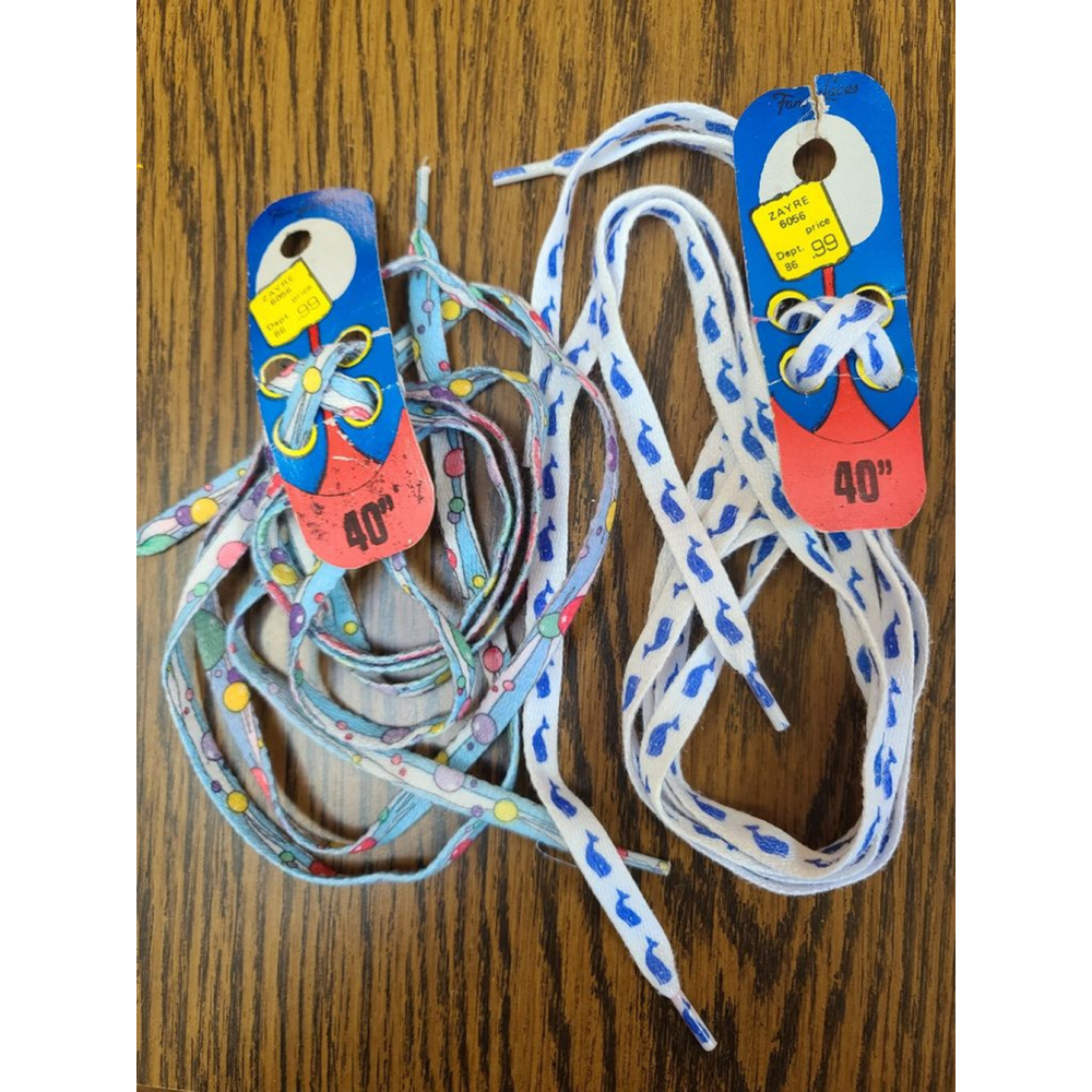 Vintage 80s Blue Whale & Polka Dot Shoelaces 40" - Picture 2 of 4